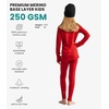image:image100 Merino Wool Base Layer Kids Set  Midweight Unisex Thermal Underwear  Soft NonItchy Kids  Toddler Clothes Set 250 gsm 175um Long Sleeve amp Pants amp Beanie Moisture wicking OdorResistantCherry Red