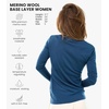 image:image100 Merino Wool Base Layer Women  Thermal Merino Wool Shirt Women  Lightweight Shirts Breathable Naturally OdorResistant MoistureWicking Ideal for Hiking Travel Outdoor Everyday WearC 190 Denim