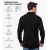 image:image100 Merino Wool Button Up Shirt Men  Long amp Short Sleeve Breathable  Lightweight Breathable Merino Wool Naturally OdorResistant Soft Office Casual Outdoor Shirt with PocketBlack Long