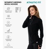 image:image100 Merino Wool Hoodie Women  Slim Fit Quarter Zip Thermal Base Layer  Lightweight Breathable Wool Hoodie Naturally OdorResistant MoistureWicking Sweatshirt Ideal for Hiking Travel Camping190 Black