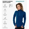 image:image100 Merino Wool Hoodie Women  Slim Fit Quarter Zip Thermal Base Layer  Lightweight Breathable Wool Hoodie Naturally OdorResistant MoistureWicking Sweatshirt Ideal for Hiking Travel Camping190 Denim Blue