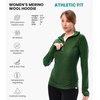 image:image100 Merino Wool Hoodie Women  Slim Fit Quarter Zip Thermal Base Layer  Lightweight Breathable Wool Hoodie Naturally OdorResistant MoistureWicking Sweatshirt Ideal for Hiking Travel Camping190 Olive