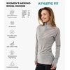 image:image100 Merino Wool Hoodie Women  Slim Fit Quarter Zip Thermal Base Layer  Lightweight Breathable Wool Hoodie Naturally OdorResistant MoistureWicking Sweatshirt Ideal for Hiking Travel Camping190 Heather Grey