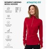 image:image100 Merino Wool Hoodie Women  Slim Fit Quarter Zip Thermal Base Layer  Lightweight Breathable Wool Hoodie Naturally OdorResistant MoistureWicking Sweatshirt Ideal for Hiking Travel Camping190 Cherry Red