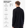 image:image100 Merino Wool Polo Shirt Men  Quarter Zip Long and Short Sleeve  Lightweight Breathable Merino Wool Casual Shirts Naturally AntiOdor MoistureWicking Ideal for Travel Everyday WearBlack Long