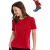 image:image100 Merino Wool TShirt Women  Short Sleeve Tee with Hiking Socks  Lightweight Breathable Merino Wool Active Base Layer Naturally OdorResistant MoistureWicking Ideal for Hiking TravelCherry Red