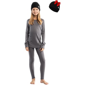 image:image100 Merino Wool Base Layer Kids Set  Midweight Unisex Thermal Underwear  Soft NonItchy Kids  Toddler Clothes Set 250 gsm 175um Long Sleeve amp Pants amp Beanie Moisture wicking OdorResistantPerfect Gray