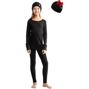 image:image100 Merino Wool Base Layer Kids Set  Midweight Unisex Thermal Underwear  Soft NonItchy Kids  Toddler Clothes Set 250 gsm 175um Long Sleeve amp Pants amp Beanie Moisture wicking OdorResistantCharcoal Grey