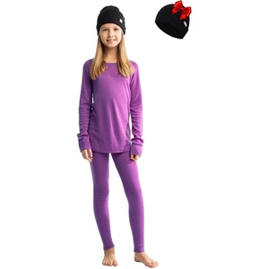 image:image100 Merino Wool Base Layer Kids Set  Midweight Unisex Thermal Underwear  Soft NonItchy Kids  Toddler Clothes Set 250 gsm 175um Long Sleeve amp Pants amp Beanie Moisture wicking OdorResistantViolet Purple