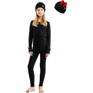 image:image100 Merino Wool Base Layer Kids Set  Midweight Unisex Thermal Underwear  Soft NonItchy Kids  Toddler Clothes Set 250 gsm 175um Long Sleeve amp Pants amp Beanie Moisture wicking OdorResistantBlack