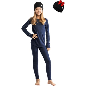 image:image100 Merino Wool Base Layer Kids Set  Midweight Unisex Thermal Underwear  Soft NonItchy Kids  Toddler Clothes Set 250 gsm 175um Long Sleeve amp Pants amp Beanie Moisture wicking OdorResistantNavy