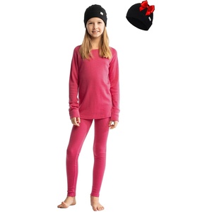 image:image100 Merino Wool Base Layer Kids Set  Midweight Unisex Thermal Underwear  Soft NonItchy Kids  Toddler Clothes Set 250 gsm 175um Long Sleeve amp Pants amp Beanie Moisture wicking OdorResistantPink