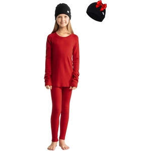 image:image100 Merino Wool Base Layer Kids Set  Midweight Unisex Thermal Underwear  Soft NonItchy Kids  Toddler Clothes Set 250 gsm 175um Long Sleeve amp Pants amp Beanie Moisture wicking OdorResistantCherry Red