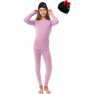 image:image100 Merino Wool Base Layer Kids Set  Midweight Unisex Thermal Underwear  Soft NonItchy Kids  Toddler Clothes Set 250 gsm 175um Long Sleeve amp Pants amp Beanie Moisture wicking OdorResistantHeather Lilac