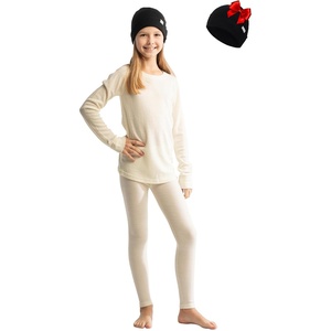 image:image100 Merino Wool Base Layer Kids Set  Midweight Unisex Thermal Underwear  Soft NonItchy Kids  Toddler Clothes Set 250 gsm 175um Long Sleeve amp Pants amp Beanie Moisture wicking OdorResistantNatural Merinos