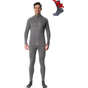 image:image100 Merino Wool Base Layer Men Set  Thermal Underwear for Men Long Johns  Lightweight Midweight Heavyweight Long Johns Naturally OdorResistant Breathable Active Underwear Hiking Skiing250 Heather Grey Zipup