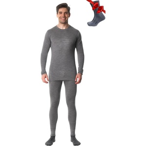 image:image100 Merino Wool Base Layer Men Set  Thermal Underwear for Men Long Johns  Lightweight Midweight Heavyweight Long Johns Naturally OdorResistant Breathable Active Underwear Hiking Skiing250 Heather Grey