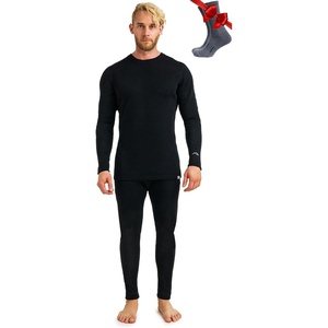 image:image100 Merino Wool Base Layer Men Set  Thermal Underwear for Men Long Johns  Lightweight Midweight Heavyweight Long Johns Naturally OdorResistant Breathable Active Underwear Hiking Skiing320 Black