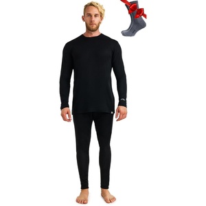 image:image100 Merino Wool Base Layer Men Set  Thermal Underwear for Men Long Johns  Lightweight Midweight Heavyweight Long Johns Naturally OdorResistant Breathable Active Underwear Hiking Skiing165 Black