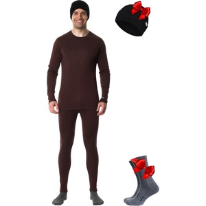 image:image100 Merino Wool Base Layer Men Set  Thermal Underwear for Men Long Johns  Lightweight Midweight Heavyweight Long Johns Naturally OdorResistant Breathable Active Underwear Hiking SkiingChocolate Brown