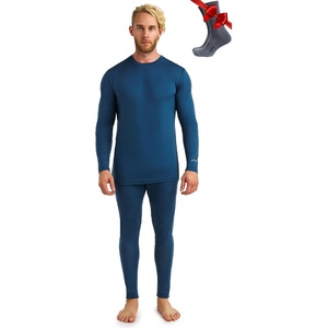 image:image100 Merino Wool Base Layer Men Set  Thermal Underwear for Men Long Johns  Lightweight Midweight Heavyweight Long Johns Naturally OdorResistant Breathable Active Underwear Hiking Skiing165 Denim Blue