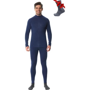 image:image100 Merino Wool Base Layer Men Set  Thermal Underwear for Men Long Johns  Lightweight Midweight Heavyweight Long Johns Naturally OdorResistant Breathable Active Underwear Hiking Skiing250 Windsor Blue Zipup