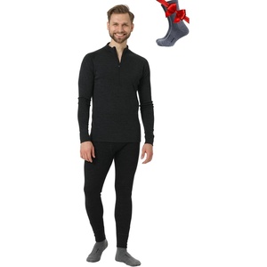 image:image100 Merino Wool Base Layer Men Set  Thermal Underwear for Men Long Johns  Lightweight Midweight Heavyweight Long Johns Naturally OdorResistant Breathable Active Underwear Hiking Skiing250 Charcoal Grey Zipup