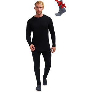 image:image100 Merino Wool Base Layer Men Set  Thermal Underwear for Men Long Johns  Lightweight Midweight Heavyweight Long Johns Naturally OdorResistant Breathable Active Underwear Hiking Skiing 250 Black