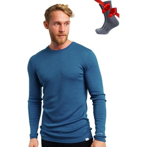 image:image100 Merino Wool Base Layer Mens  Long Sleeve Thermal Shirts with Socks  Lightweight Midweight Heavyweight Base Layer Naturally OdorResistant Breathable Shirt Ideal for Hiking Cold Weather250 Denim Blue