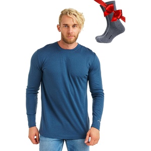 image:image100 Merino Wool Base Layer Mens  Long Sleeve Thermal Shirts with Socks  Lightweight Midweight Heavyweight Base Layer Naturally OdorResistant Breathable Shirt Ideal for Hiking Cold Weather165 Denim Blue