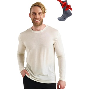 image:image100 Merino Wool Base Layer Mens  Long Sleeve Thermal Shirts with Socks  Lightweight Midweight Heavyweight Base Layer Naturally OdorResistant Breathable Shirt Ideal for Hiking Cold Weather165 Creamy White