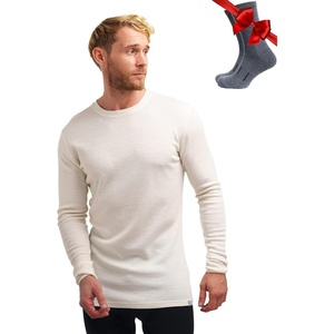 image:image100 Merino Wool Base Layer Mens  Long Sleeve Thermal Shirts with Socks  Lightweight Midweight Heavyweight Base Layer Naturally OdorResistant Breathable Shirt Ideal for Hiking Cold Weather250 Natural Merinos