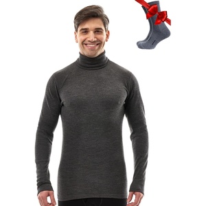 image:image100 Merino Wool Base Layer Mens Turtleneck  Merino Wool Sweater Men Shirt  Low and High Neck Midweight Shirt Breathable Naturally OdorResistant Soft Warm Hiking Skiing Cold Weather Base Layer260 Heathered Black High