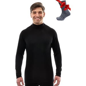image:image100 Merino Wool Base Layer Mens Turtleneck  Merino Wool Sweater Men Shirt  Low and High Neck Midweight Shirt Breathable Naturally OdorResistant Soft Warm Hiking Skiing Cold Weather Base Layer260 Black Low