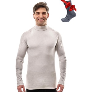 image:image100 Merino Wool Base Layer Mens Turtleneck  Merino Wool Sweater Men Shirt  Low and High Neck Midweight Shirt Breathable Naturally OdorResistant Soft Warm Hiking Skiing Cold Weather Base Layer260 Light Grey Low