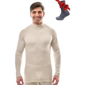 image:image100 Merino Wool Base Layer Mens Turtleneck  Merino Wool Sweater Men Shirt  Low and High Neck Midweight Shirt Breathable Naturally OdorResistant Soft Warm Hiking Skiing Cold Weather Base Layer260 Natural White Low