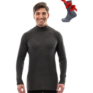 image:image100 Merino Wool Base Layer Mens Turtleneck  Merino Wool Sweater Men Shirt  Low and High Neck Midweight Shirt Breathable Naturally OdorResistant Soft Warm Hiking Skiing Cold Weather Base Layer260 Heathered Black Low