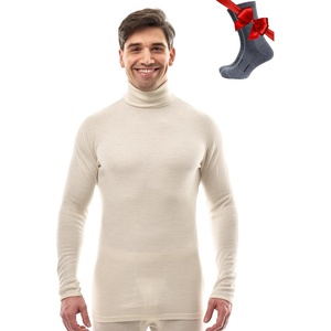 image:image100 Merino Wool Base Layer Mens Turtleneck  Merino Wool Sweater Men Shirt  Low and High Neck Midweight Shirt Breathable Naturally OdorResistant Soft Warm Hiking Skiing Cold Weather Base Layer260 Natural White High