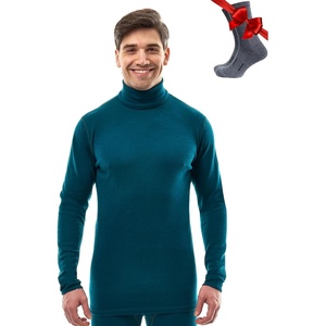 image:image100 Merino Wool Base Layer Mens Turtleneck  Merino Wool Sweater Men Shirt  Low and High Neck Midweight Shirt Breathable Naturally OdorResistant Soft Warm Hiking Skiing Cold Weather Base Layer260 Deep Teal High