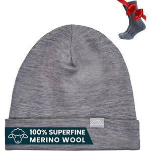 image:image100 Merino Wool Beanie for Women Men  Set Adult Skull Cap 175um amp Socks  Soft NonItchy Beanie Breathable Running Hat UV Protection OdorResistant MoistureWicking All Season 250 gsm BeanieGrey Melange