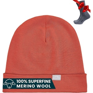 image:image100 Merino Wool Beanie for Women Men  Set Adult Skull Cap 175um amp Socks  Soft NonItchy Beanie Breathable Running Hat UV Protection OdorResistant MoistureWicking All Season 250 gsm BeanieRusty Orange