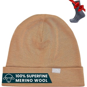 image:image100 Merino Wool Beanie for Women Men  Set Adult Skull Cap 175um amp Socks  Soft NonItchy Beanie Breathable Running Hat UV Protection OdorResistant MoistureWicking All Season 250 gsm BeanieCamel