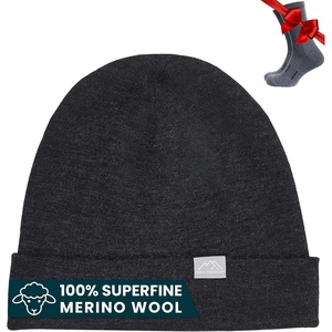 image:image100 Merino Wool Beanie for Women Men  Set Adult Skull Cap 175um amp Socks  Soft NonItchy Beanie Breathable Running Hat UV Protection OdorResistant MoistureWicking All Season 250 gsm BeanieCharcoal Grey