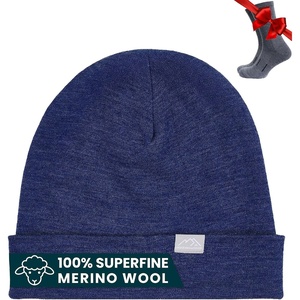 image:image100 Merino Wool Beanie for Women Men  Set Adult Skull Cap 175um amp Socks  Soft NonItchy Beanie Breathable Running Hat UV Protection OdorResistant MoistureWicking All Season 250 gsm BeanieWindsor Blue