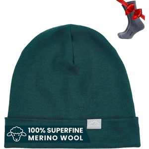 image:image100 Merino Wool Beanie for Women Men  Set Adult Skull Cap 175um amp Socks  Soft NonItchy Beanie Breathable Running Hat UV Protection OdorResistant MoistureWicking All Season 250 gsm BeanieForest Green