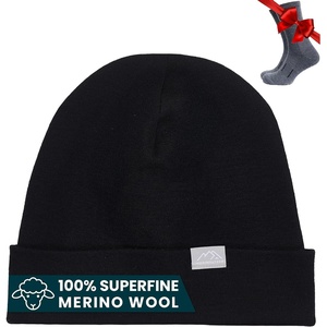 image:image100 Merino Wool Beanie for Women Men  Set Adult Skull Cap 175um amp Socks  Soft NonItchy Beanie Breathable Running Hat UV Protection OdorResistant MoistureWicking All Season 250 gsm BeanieBlack