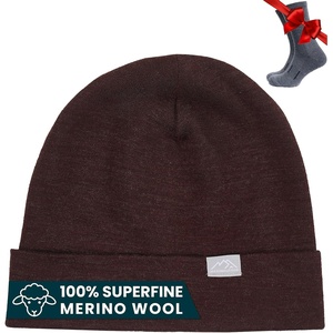 image:image100 Merino Wool Beanie for Women Men  Set Adult Skull Cap 175um amp Socks  Soft NonItchy Beanie Breathable Running Hat UV Protection OdorResistant MoistureWicking All Season 250 gsm BeanieBordo