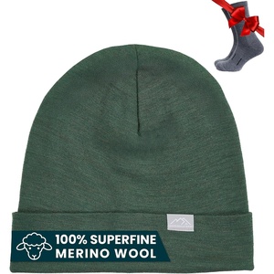 image:image100 Merino Wool Beanie for Women Men  Set Adult Skull Cap 175um amp Socks  Soft NonItchy Beanie Breathable Running Hat UV Protection OdorResistant MoistureWicking All Season 250 gsm BeanieOlive