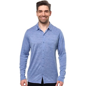 image:image100 Merino Wool Button Up Shirt Men  Long amp Short Sleeve Breathable  Lightweight Breathable Merino Wool Naturally OdorResistant Soft Office Casual Outdoor Shirt with PocketDeep Blue Long