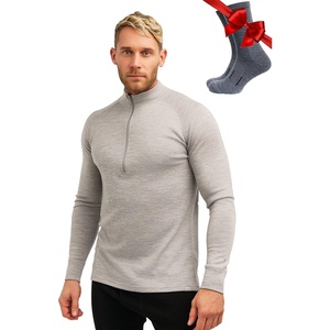 image:image100 Merino Wool Half Zip Sweater Men  Quarter Zip Thermal Base Layer  Lightweight Midweight Heavyweight Long Sleeve Breathable Pullover OdorResistant Half Zip Shirt Ideal for Hiking Skiing320 Melange Grey